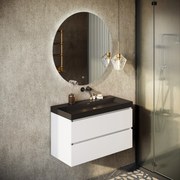 Fontana Kolo wastafelmeubel mat wit 80cm zwarte wastafel 0 kraangaten met ronde spiegel