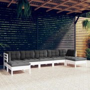 vidaXL 7-delige Loungeset met kussens grenenhout wit