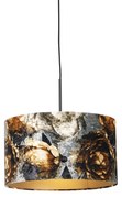 Stoffen Moderne hanglamp zwart met kap bloemen 35 cm - Combi Modern E27 Binnenverlichting Lamp