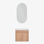 Narek Zwevend Houten Badkamermeubelset Met Geïntegreerde Wastafel Ash Brown & Ovaal Met Opbergruimte 45x90 Cm Abner & Zonder Kraan & - Sklum