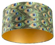 Velours lampenkap pauw dessin 50/50/25 met gouden binnenkant