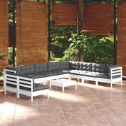 vidaXL 11-delige Loungeset met kussens massief grenenhout wit