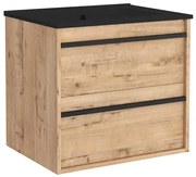 Muebles Resh badkamermeubel eiken 60cm met zwarte wastafel zonder kraangat