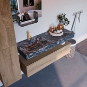 Mondiaz Alan DLux badmeubel 130cm washed oak 1 lade met wastafel lava links 1 kraangat