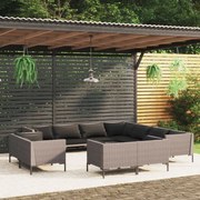 vidaXL 11-delige Loungeset met kussens poly rattan donkergrijs