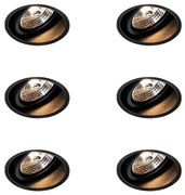 Set van 6 Moderne inbouwspot zwart trimless - Impact 70