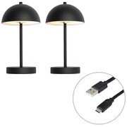LED Set van 2 buiten tafellamp met dimmeren mushroom zwart oplaadbaar - Keira Modern IP44 Buitenverlichting rond Lamp