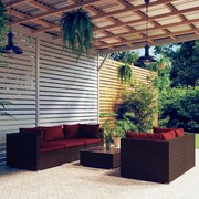 vidaXL 6-delige Loungeset met kussens poly rattan bruin