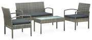 vidaXL 4-delige Loungeset met kussens poly rattan grijs