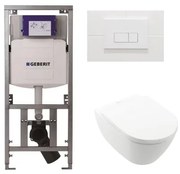 Villeroy & Boch Subway 2.0 wandcloset - 56cm - met Geberit UP320 inbouwreservoir - met Saniclass closetzitting - QeramiQ Push Bedieningsplaat - rechthoekige knoppen - wit glans GA26028/0701131/SW706187/SW1182666/SW729014