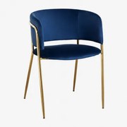 Set Van 2 Nalon Gestoffeerde Eetkamerstoelen Goud & Fluwelen Blauw & Terciopelo - Sklum