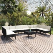 vidaXL 11-delige Loungeset met kussens poly rattan zwart