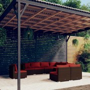 vidaXL 9-delige Loungeset met kussens poly rattan bruin