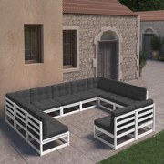 vidaXL 11-delige Loungeset met kussens massief grenenhout wit