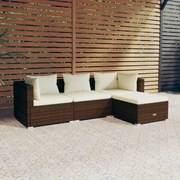 vidaXL 4-delige Loungeset met kussens poly rattan bruin