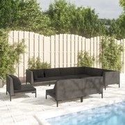 vidaXL 9-delige Loungeset met kussens poly rattan donkergrijs