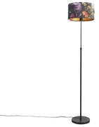 Vloerlamp zwart met velours kap bloemen 35 cm - Parte Klassiek / Antiek E27 cilinder / rond rond Binnenverlichting Lamp