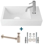 Nemo Spring Keyna fonteinset 40x22cm zonder overloop inclusief kraan en RVS sifon solid surface wit sw10741/sw21230/sw279793/sw286373/sw293045/