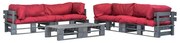 vidaXL 6-delige Loungeset pallet met rode kussens hout