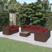 vidaXL 8-delige Loungeset met kussens poly rattan bruin