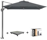 Voyager T1 zweefparasol 250x250 cm antraciet met 90KG voet en hoes