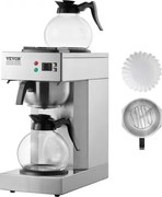 VEVOR Commerciële filterkoffiemachine 12 kopjes, koffiezetapparaat met 2 glazen karaffen en 2 warmhoudplaten, opschenkkoffiezetapparaat van roestvrij staal voor restaurant, kantoor en café