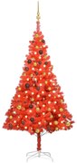 vidaXL Kunstkerstboom met LED's en kerstballen 180 cm PVC rood