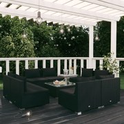 vidaXL 9-delige Loungeset met kussens poly rattan zwart