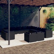 vidaXL 13-delige Loungeset met kussens poly rattan zwart