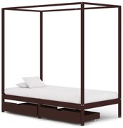 vidaXL Hemelbedframe met 2 lades grenenhout donkerbruin 90x200 cm