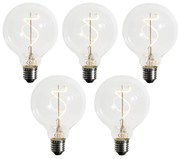 Set van 5 E27 dimbare LED spiraal filament G95 4W 270 lm 2200K