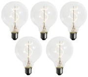 Set van 5 E27 dimbare LED spiraal filament G95 4W 270 lm 2200K
