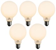 Set van 5 E27 dimbare LED lamp opaal G95 5W 450 lm 2200K