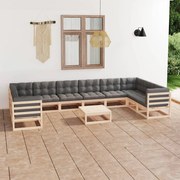 vidaXL 11-delige Loungeset met kussens massief grenenhout