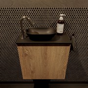 Mondiaz Fowy toiletmeubel 50cm washed oak met zwarte waskom links en kraangat