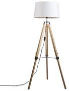 Vloerlamp naturel met witte linnen kap 45 cm - Tripod Design, Industriele / Industrie / Industrial, Retro E27 Binnenverlichting Lamp