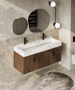 Muebles Calas badmeubel ribbelfront 120cm walnoot met solid surface wastafel met kraangaten