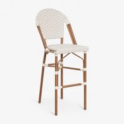 Stapelbare Hoge Kruk Met Rugleuning Van Aluminium En Synthetisch Riet Brielle Bistro Naakt Beige - Gardenia Wit & ↑75 Cm - Sklum
