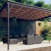 vidaXL 9-delige Loungeset met kussens poly rattan grijs