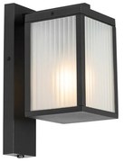 Buiten wandlantaarn zwart met ribbel glas en schemersensor - Charlois Modern E27 IP44 Buitenverlichting