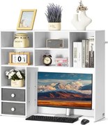 VEVOR Bureau Boekenplank 3-laags Organizer (94 x 25,4 x 79,2 cm) Tafelplanken Organizer Displayplank Gemaakt van Spaanplaat + Melaminepapier, Plank met Antislipvoetjes, voor Kantoor Wit