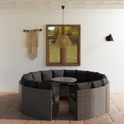 vidaXL 9-delige Loungeset met kussens poly rattan grijs