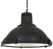 Industriele hanglamp Agra zwart glazen plaat E27 kettinglamp