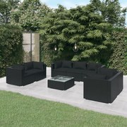 vidaXL 8-delige Loungeset met kussens poly rattan zwart