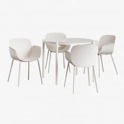Elton Ronde Aluminium Tafelset (ø110 Cm) En 4 Lynette Tuinstoelen Steen Wit - Sklum