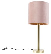 Stoffen Romantische tafellamp messing met roze kap 25 cm - Simplo Modern E27 cilinder / rond Binnenverlichting Lamp