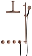 Hotbath Cobber IBS70 inbouwdouche met ronde handdouche, 15cm plafondbuis, 30cm hoofddouche en glijstang geborsteld koper PVD