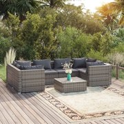 vidaXL 7-delige Loungeset met kussens poly rattan grijs