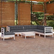 vidaXL 8-delige Loungeset met kussens massief grenenhout wit