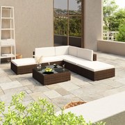 vidaXL 6-delige Loungeset met kussens poly rattan bruin